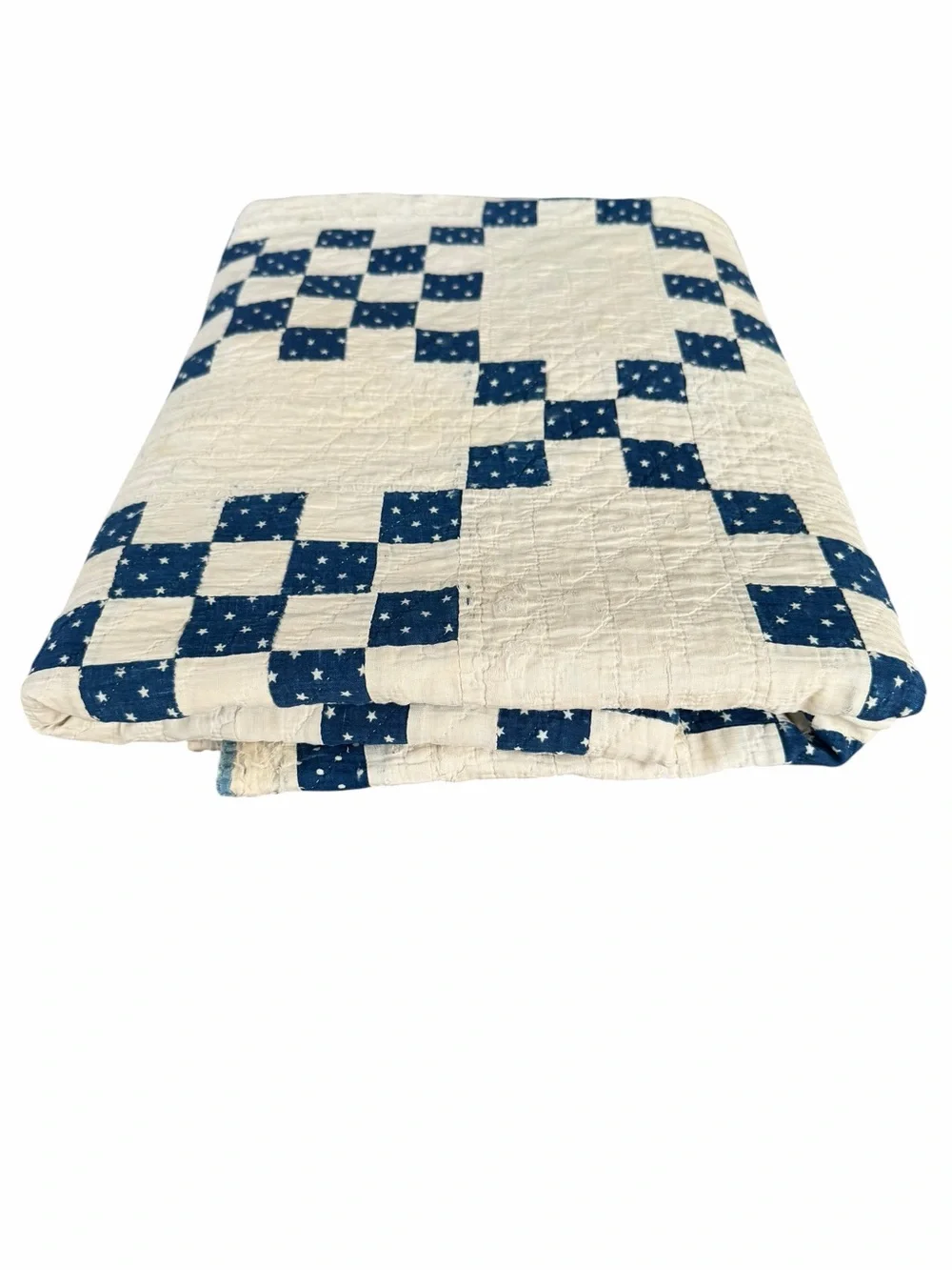 VTG Irish Chain Quilt Blue White Stars Soft Gauzy Cotton 1940s Cutter 70x75